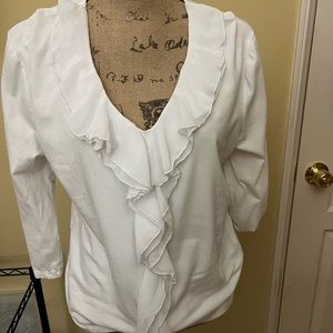 White blouse with front ruffle
